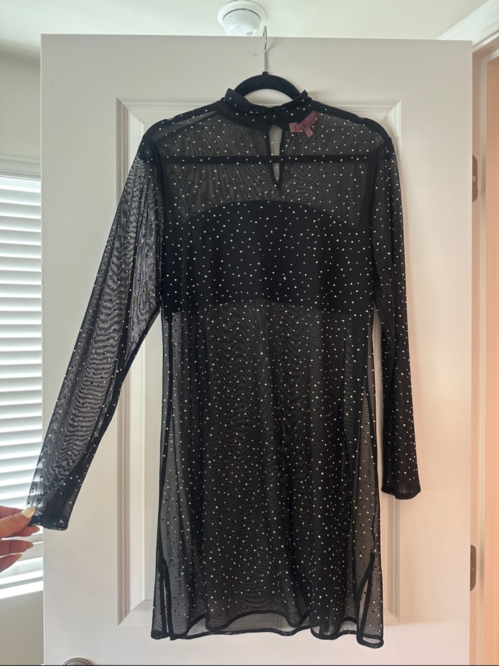 Eva Franco Black Mesh Dress with Silver Dot Accents